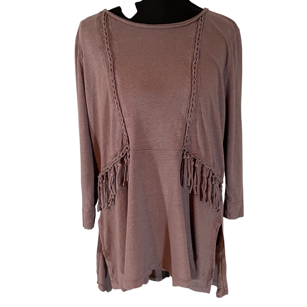 Wrap London Women Mauve Linen Blend‎ Braided Fringe Tunic Top US 14
Boho Earthy